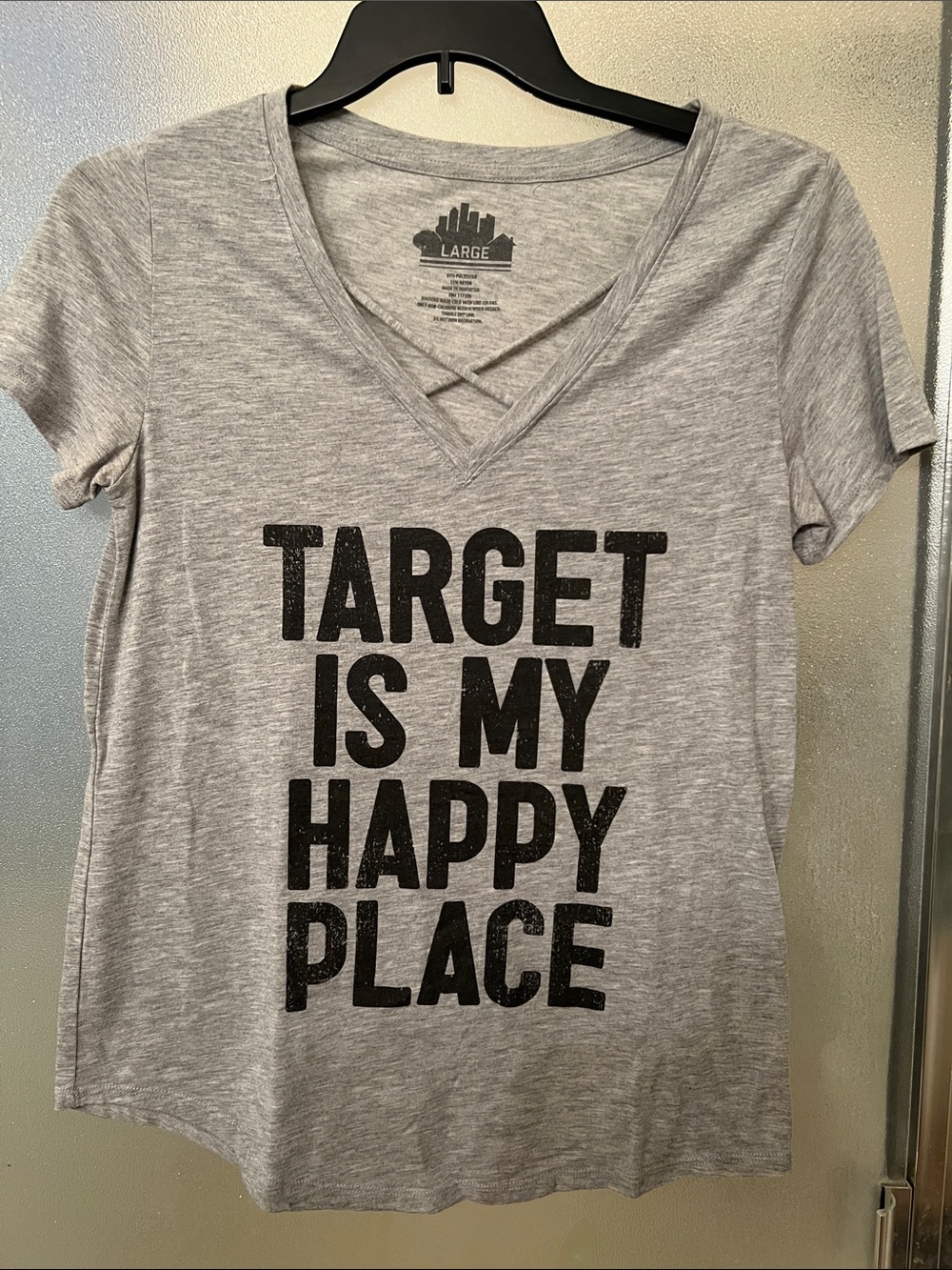 Target Women's Gray V-Neck Graphic Tee - Black Print